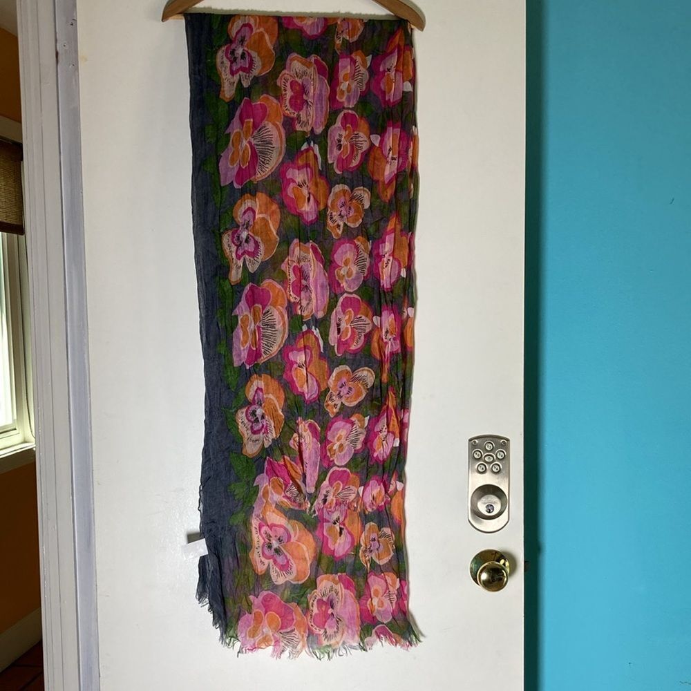 Dreadlocks Floral Scarf Gray Green and Pink  42" X 76" Rectangle